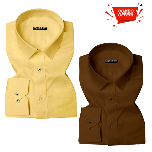 Pack of 2 Cotton Shirt for Man (Lemon and Brown)