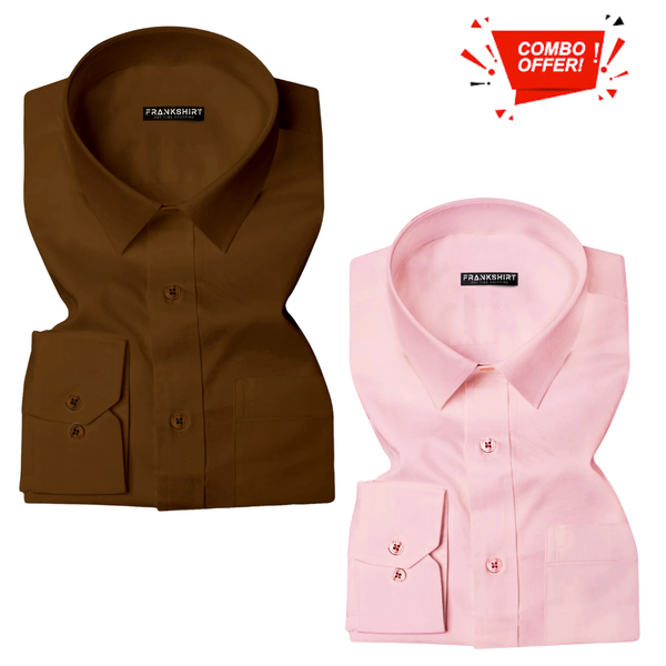 Pack of 2 Cotton Shirt for Man (Brown and Light Pink)