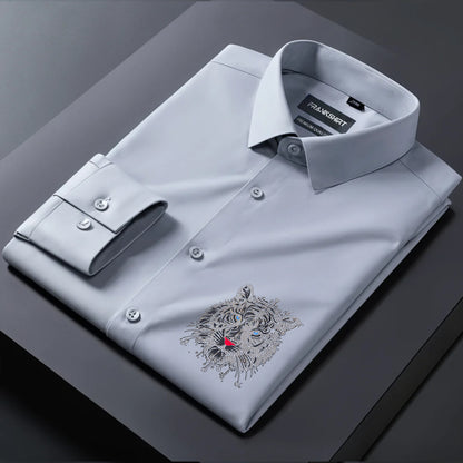 Tiger Designer Premium Cotton With Pocket Solid Shirt for Man (Silver)