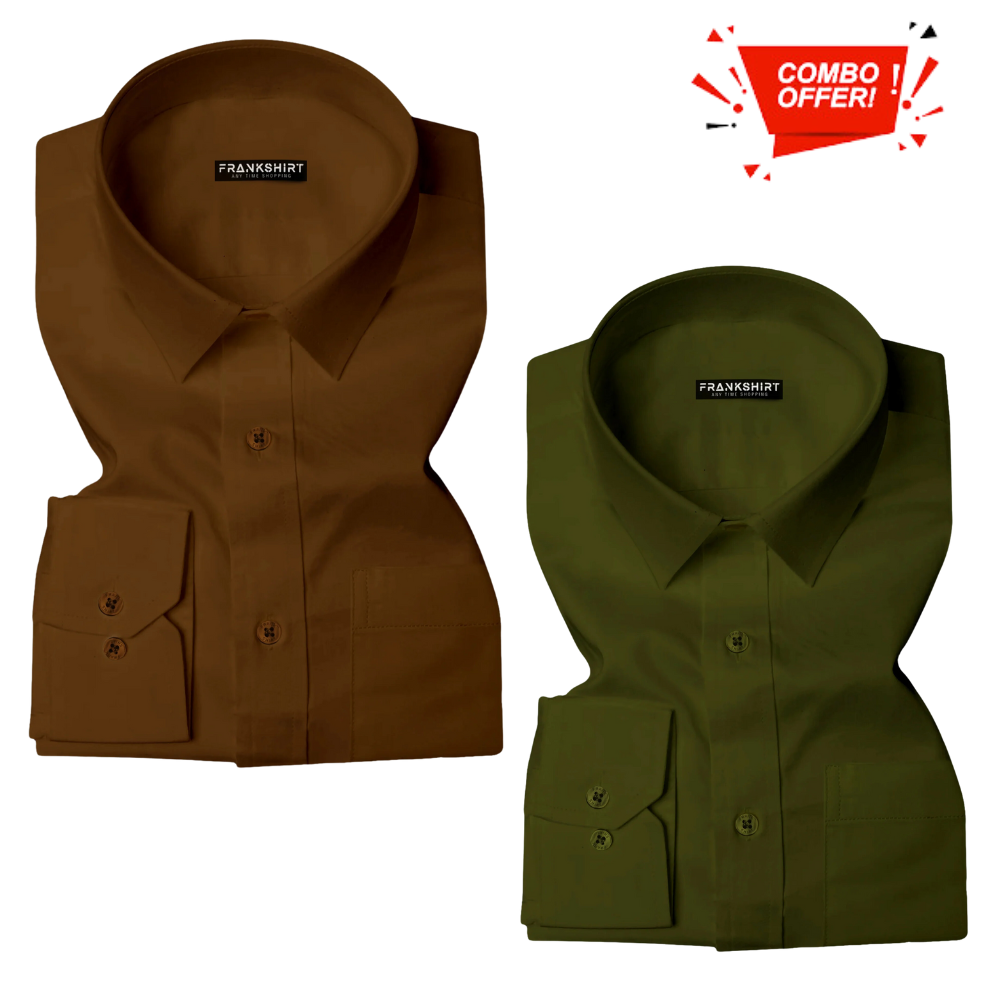 Pack of 2 Cotton Shirt for Man (Brown and Bottle Green)