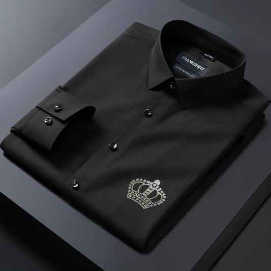 Crown Designer Premium Cotton Without Pocket Solid Shirt for Man (Black)