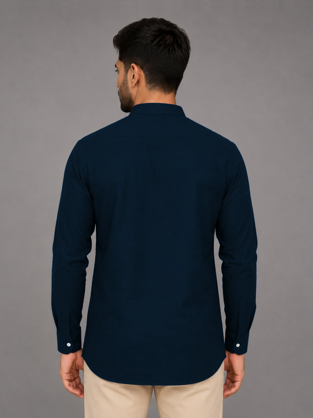 Urban Fit Navy Blue Short Linen Kurta For Men