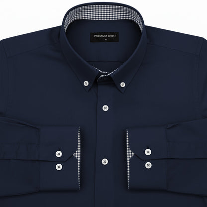 Navy Satin Contrast Collar Shirt for Men