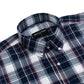 Navy Blue Check Paper Cotton Shirt For Men