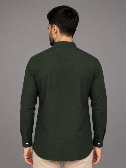 Urban Fit Bottle Green Short Linen Kurta For Men