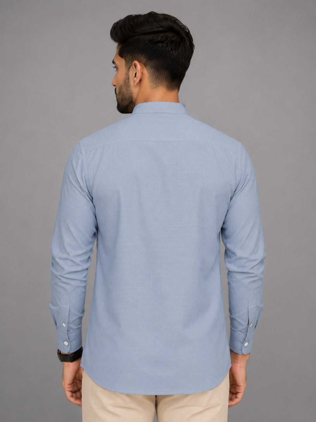 Urban Fit Light Blue Short Linen Kurta For Men