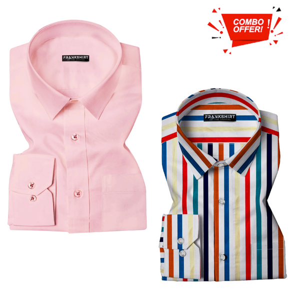 Pack of 2 Cotton Shirt for Man (Light Pink with Lining Colour)