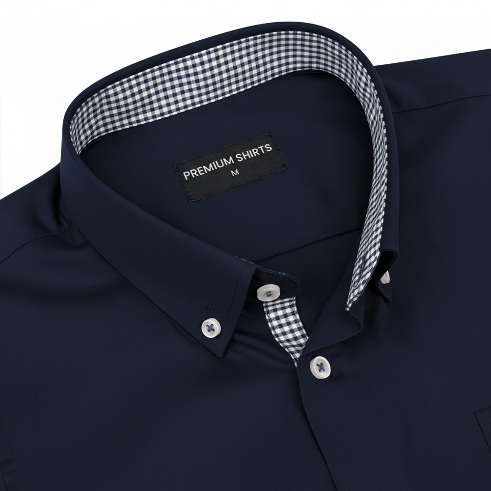 Navy Satin Contrast Collar Shirt for Men