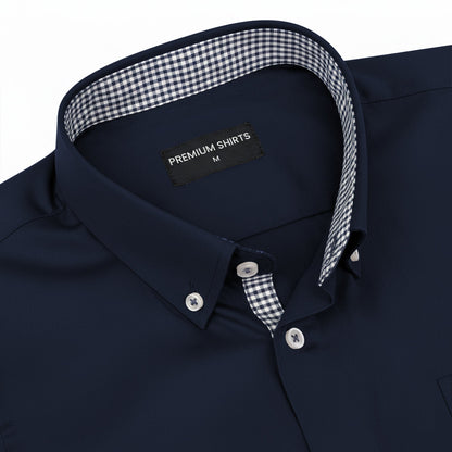Navy Satin Contrast Collar Shirt for Men