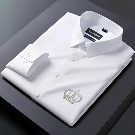 Crown Designer Premium Cotton Without Pocket Solid Shirt for Man (White)
