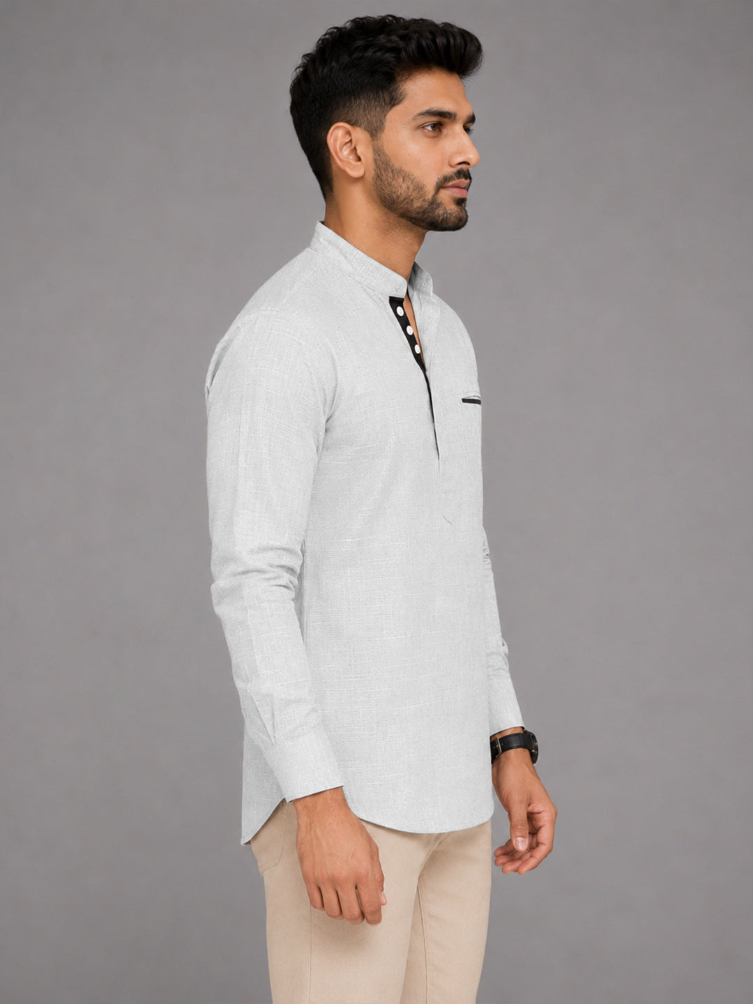 Urban Fit White Short Linen Kurta For Men