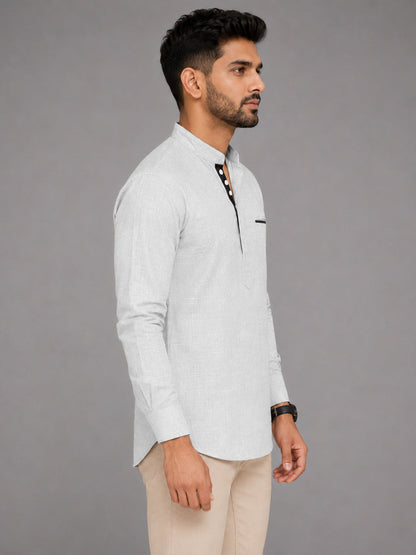 Urban Fit White Short Linen Kurta For Men