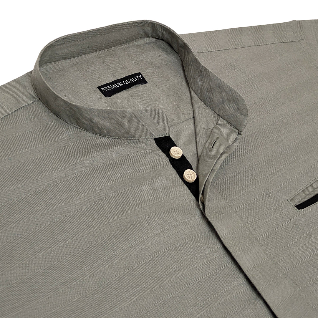 Urban Fit Olive Short Linen Kurta For Men