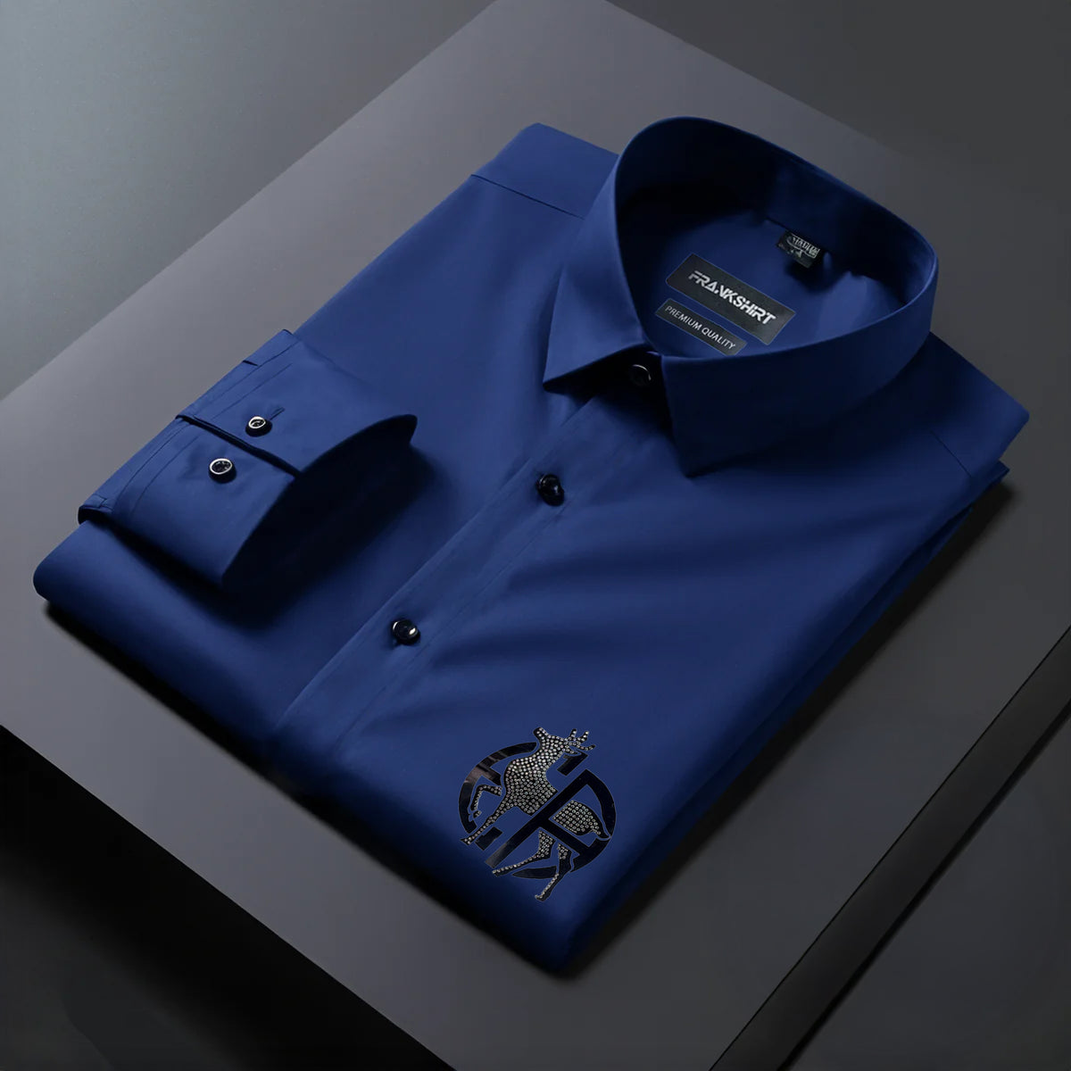 Deer Designer Premium Cotton With Pocket Solid Shirt for Man (Navy Blue)