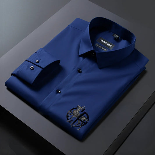 Deer Designer Premium Cotton With Pocket Solid Shirt for Man (Navy Blue)