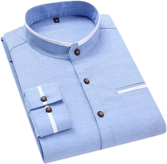Frankshirt Sky Blue Korean Style Stand-up Collar Shirt For Man