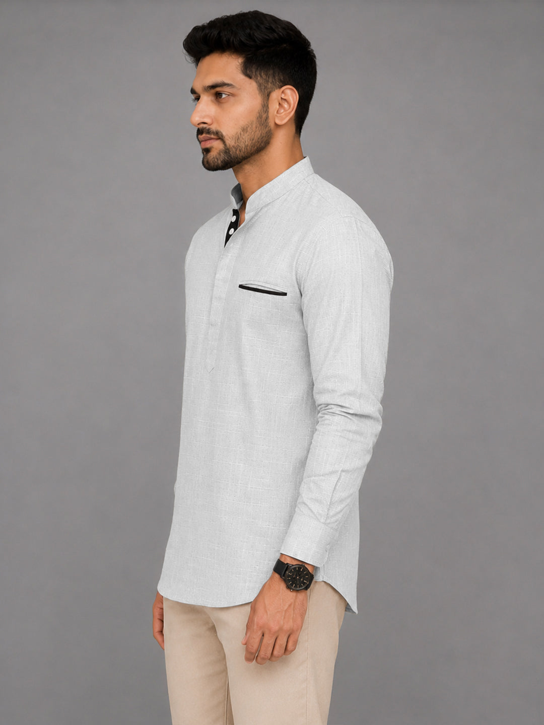 Urban Fit White Short Linen Kurta For Men