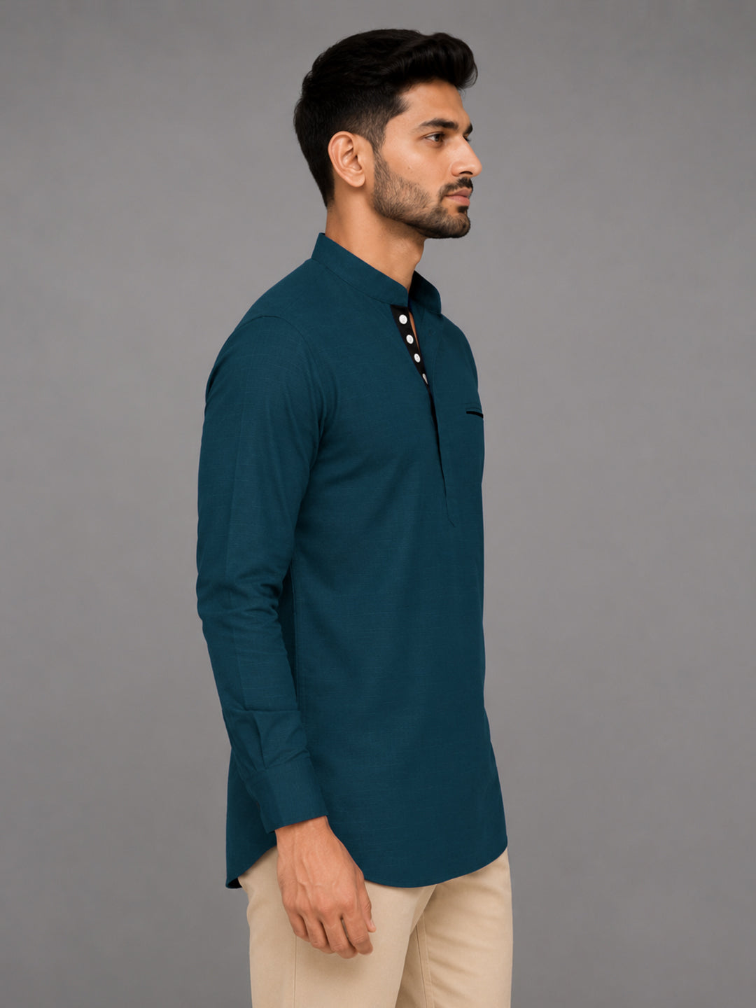 Urban Fit Royal Blue Short Linen Kurta For Men