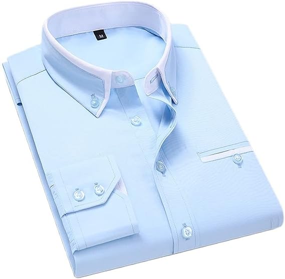 Down Collar Cotton Blend Solid Shirt For Man (Light Blue)