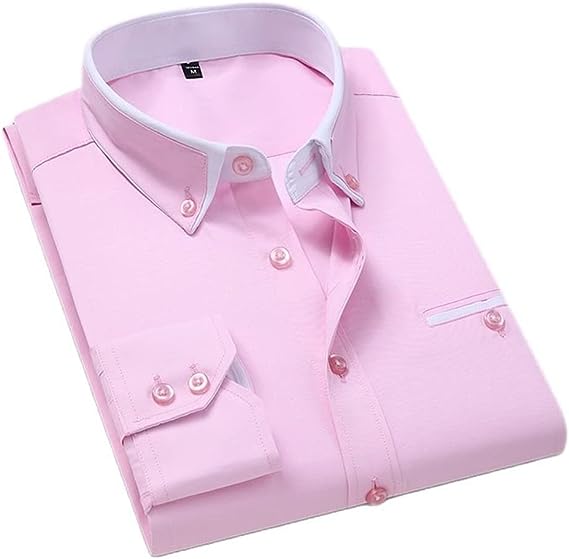 Down Collar Cotton Blend Solid Shirt For Man (Light Pink)