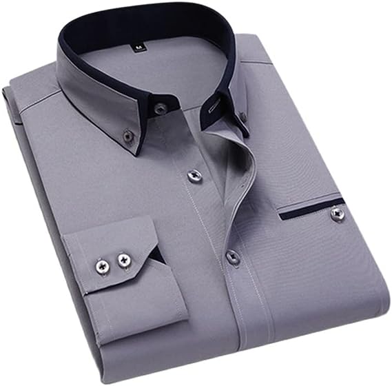 Down Collar Cotton Blend Solid Shirt For Man (Grey)