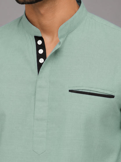 Urban Fit Sea Green Short Linen Kurta For Men