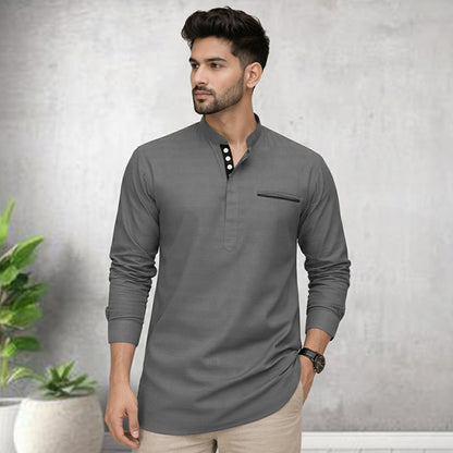 Urban Fit Grey Short Linen Kurta For Men