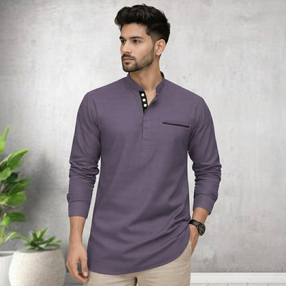 Urban Fit Purple Short Linen Kurta For Men
