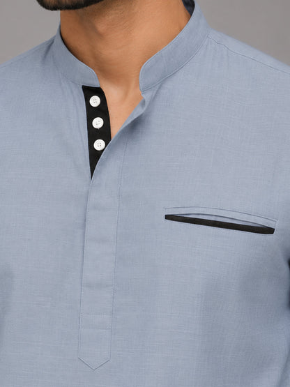 Urban Fit Light Blue Short Linen Kurta For Men