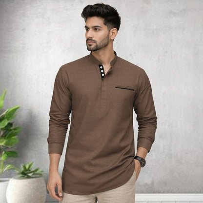 Urban Fit Mehendi Short Linen Kurta For Men
