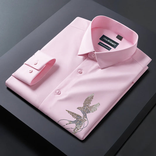 Two Birds Designer Premium Cotton Without Pocket Solid Shirt for Man (Pink)
