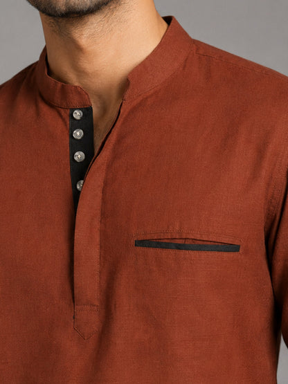 Urban Fit Maroon Short Linen Kurta For Men