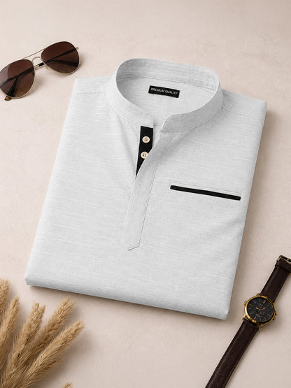 Urban Fit White Short Linen Kurta For Men
