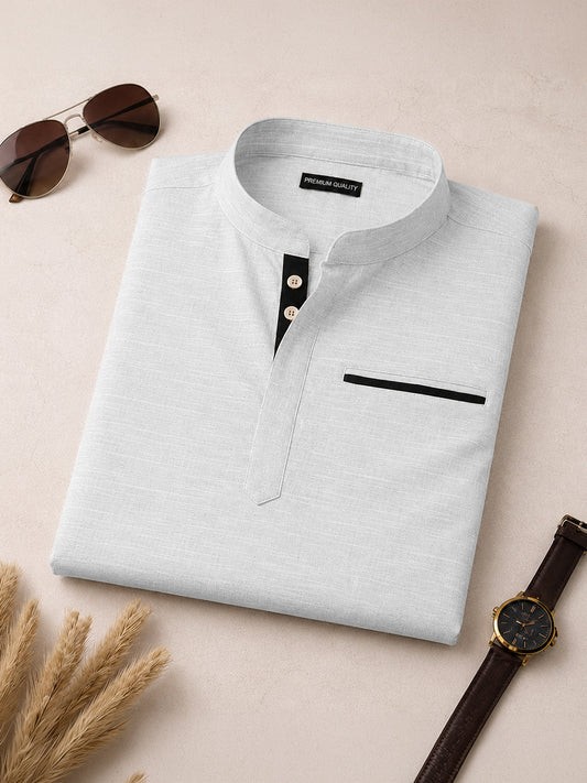 Urban Fit White Short Linen Kurta For Men