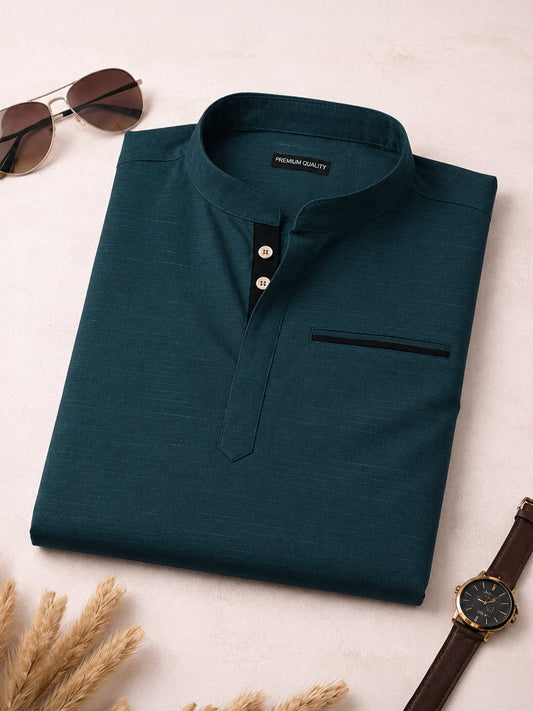 Urban Fit Royal Blue Short Linen Kurta For Men