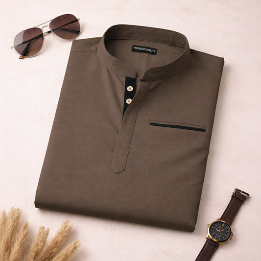 Urban Fit Mehendi Short Linen Kurta For Men