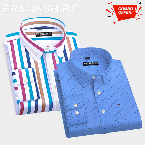 Pack of 2 Cotton Check Shirt for Man (Lining Colour and Blue Print)