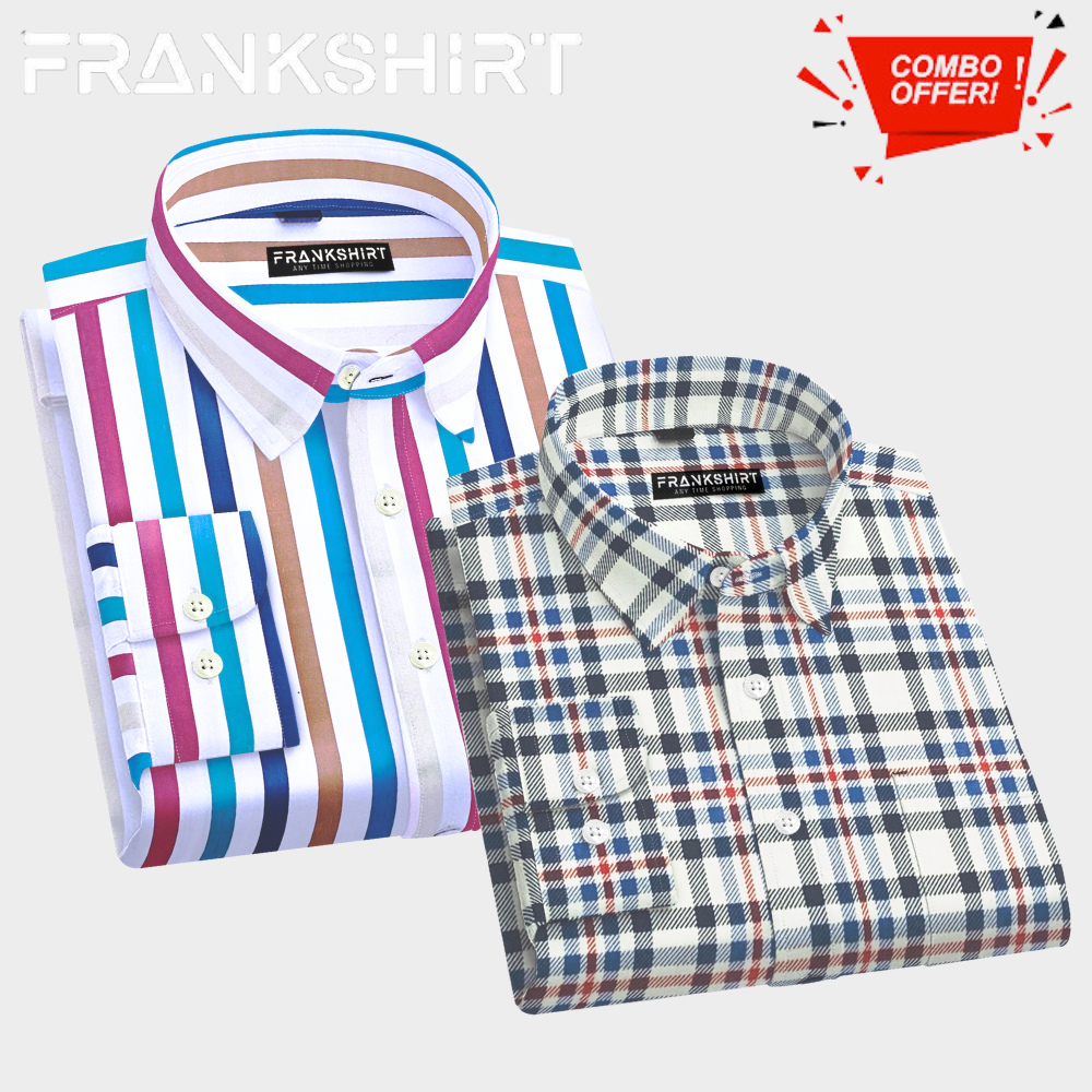Pack of 2 Cotton Check Shirt for Man (Lining Colour and Black Blue)