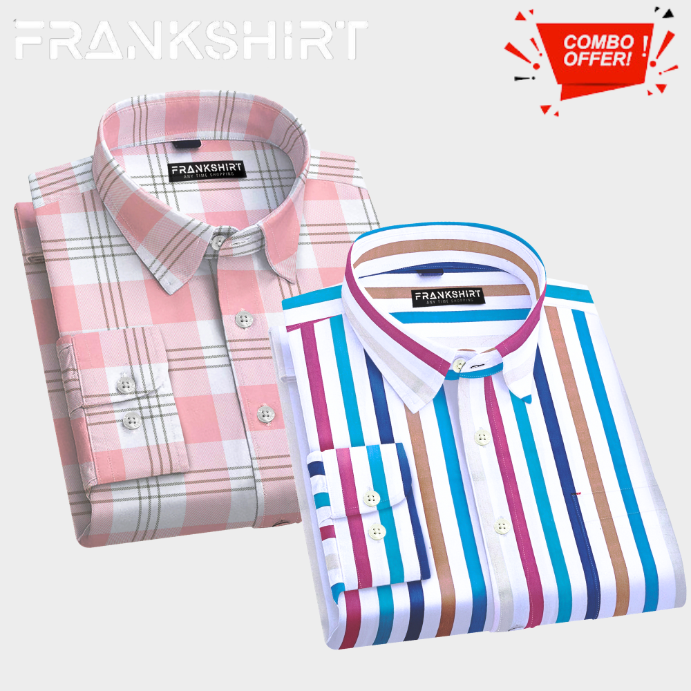 Pack of 2 Cotton Check Shirt for Man (White Pink and Lining Colour)