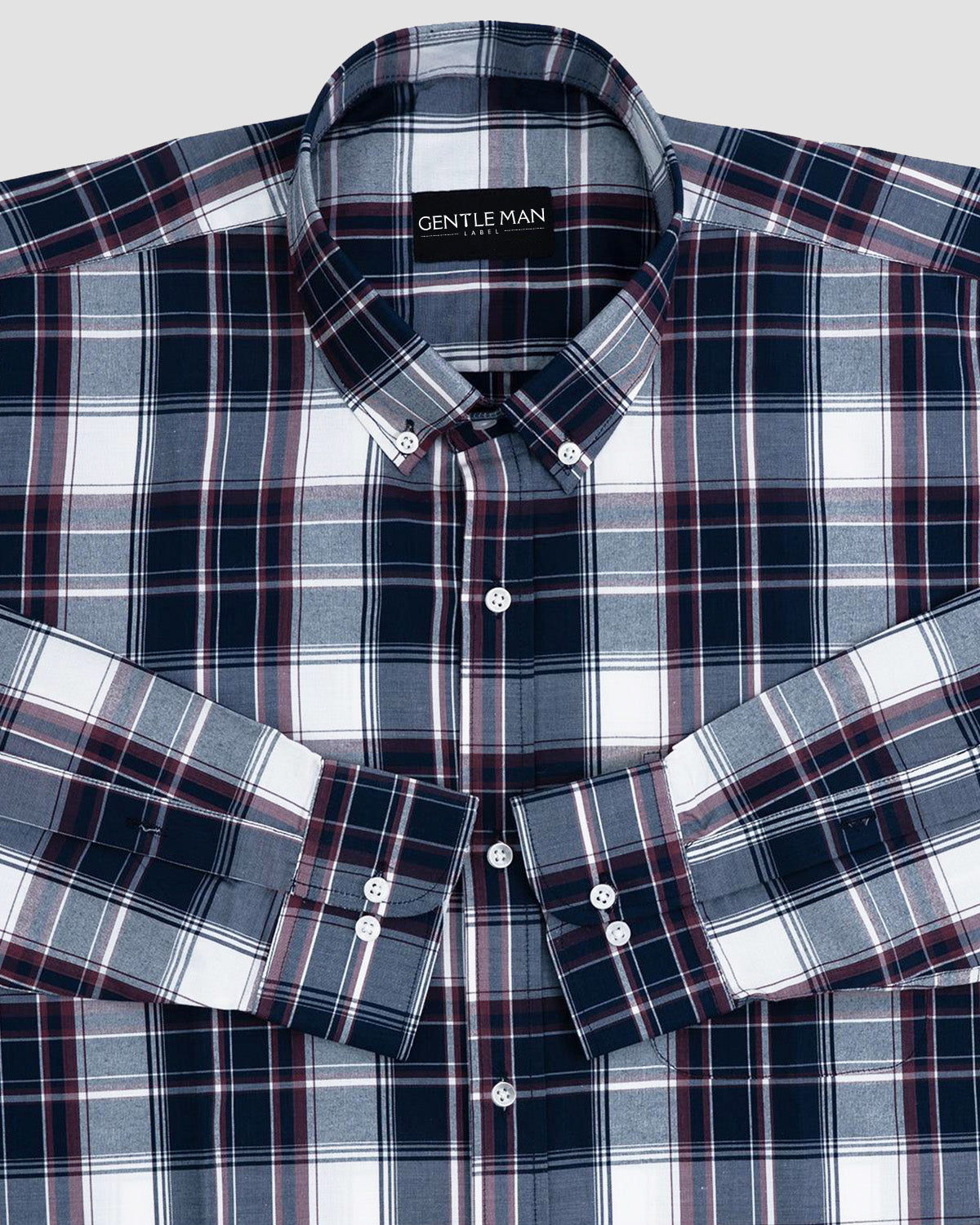Navy Blue Check Paper Cotton Shirt For Men