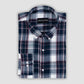 Navy Blue Check Paper Cotton Shirt For Men