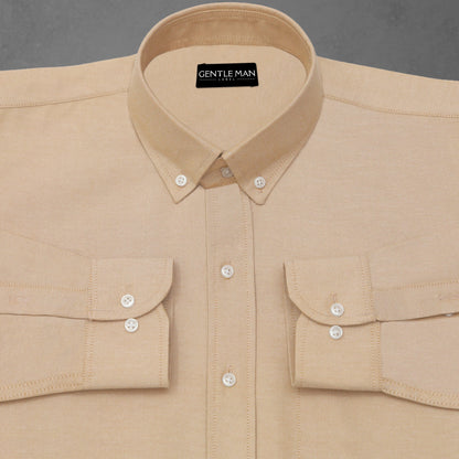 Cream Oxford Cotton Shirt For Men