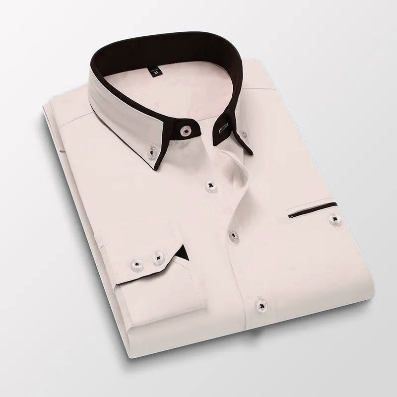 Down Collar Cotton Blend Solid Shirt For Man (Cream)