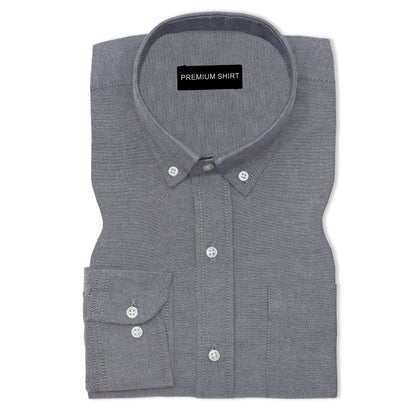 Dark Grey Oxford Cotton Shirt For Man