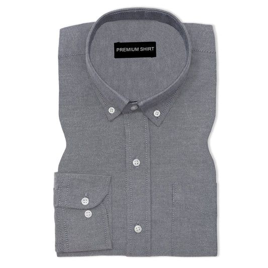 Dark Grey Oxford Cotton Shirt For Man