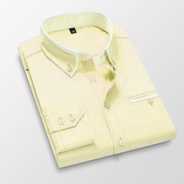 Down Collar Cotton Blend Solid Shirt For Man (Lemon)