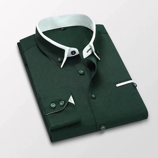 Down Collar Cotton Blend Solid Shirt For Man (Bottle Green)