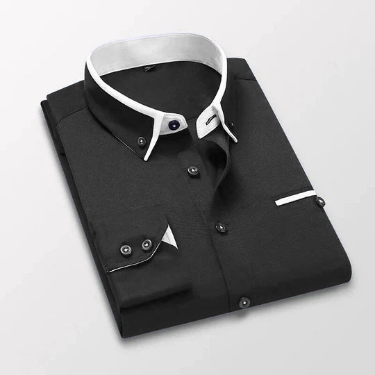 Down Collar Cotton Blend Solid Shirt For Man (Black)