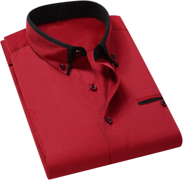 Down Collar Cotton Blend Solid Shirt For Man (Red)