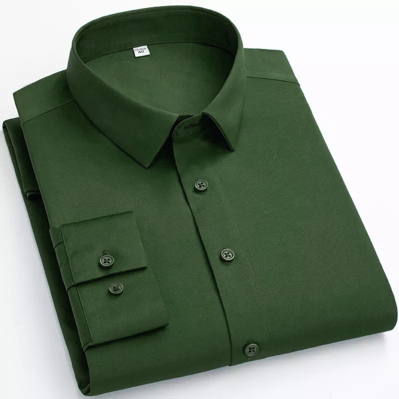 Plain Cotton Blend Solid Shirts (Olive Green)